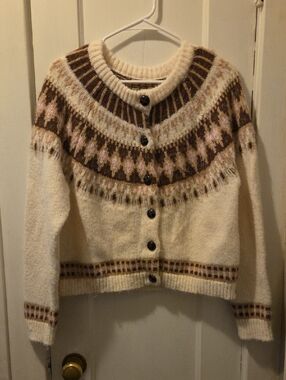 Cream Fair Isle Button-Front Women's Sweater